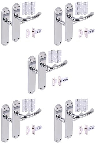 Hunta HANDLEZONE® 5 Sets Avis Internal Door Handles on Backplate Lever Latch Packs with Ball Bearing Hinges - Polished Chrome