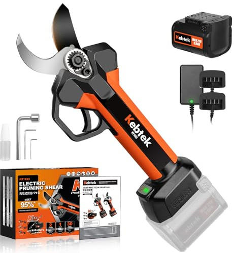 Kebtek 33MM Professional Cordless Electric Secateurs 33MM Brushless KT933 | KPRO 21V 1.3Inch Pruning Shears Battery Powered Heavy Duty with 1*2Ah Batteries for Tree Trimming and Garden Pruning