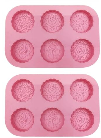 TopHomer 2 Pcs Mooncake Silicone Mold, 6 Cavity Flower Shaped Muffin Cookie Baking Mould, Handmake DIY Mould for Making Biscuit Jelly Chocolate (Round)