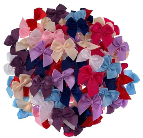 Qiantull Mini fiocchi di raso 200 pezzi 2 cm Fiocchi di nastro di raso colorati per lavori artigianali Mini nastri di nastro colorati per papillon per lavori di cucito fai da te Fiocchi per capelli De