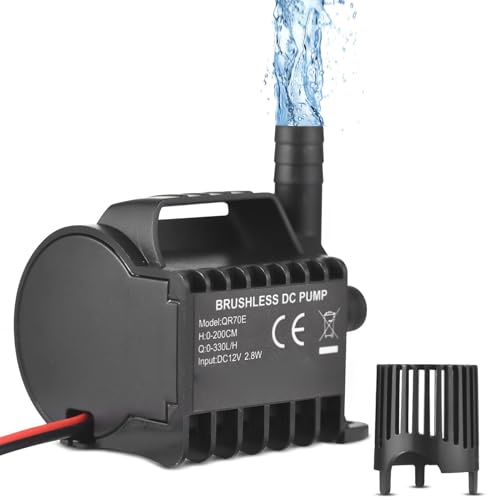 Kavolet 12V vattenpump, 330 l/h dränkbar vattenpump, akvariepump, liten fontänpump med max. 2 m lyfthöjd, 48 cm kabel och sugkoppsbas, portabel minipump för akvarium, damm, akvarium