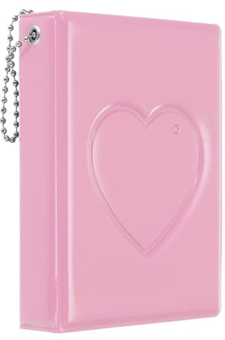 PATIKIL 3 Mini Tessera Fotografica Raccoglitore Album con 32 Tasche Piccolo Amore Cuore Immagine Porta Libro per Collezione Rosa
