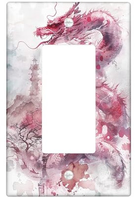 Generic Dragon Light Switch Cover Plate, Chinese Ink Dragon Single Rocker Wall Plate, Spring Festive Wall s, Artistic Thermoplastic Cover Single Rocker, Pink, 015PH07AB240506A0072D