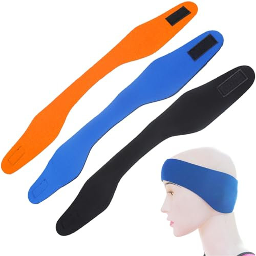 Lohill 3 Stück Schwimm Ohrband, Hochelastisches wasserdichtes Stirnband, Erwachsene Schwimmen Ohr Stirnband, Kinder-Schwimmstirnbänder, Elastische Neopren Haarband (Blau Orange Schwarz, 51cm)
