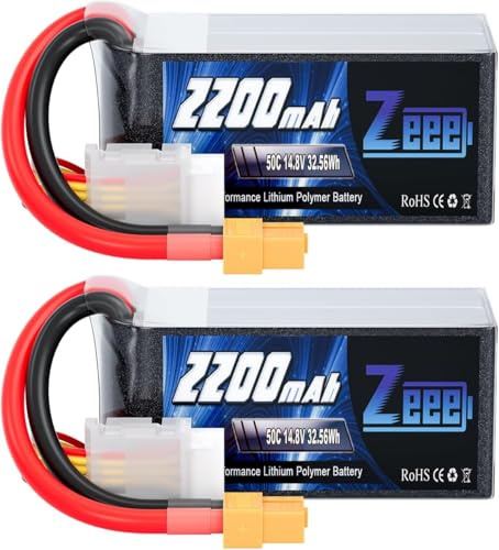 Zeee 4S Lipo 2200mAh 14,8V 50C Batteria RC con connettore XT60 (2 pezzi)