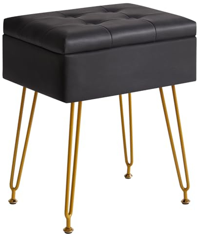 IBUYKE Multifunktionaler Speicher Eitelkeitshocker mit Flip Tabletop, verstellbare Metallbeine-PU Leder bis 40x30x48cm Ottoman Fußstütze für Make-up, Wohnzimmer, Eingang Schwarz WBD014B