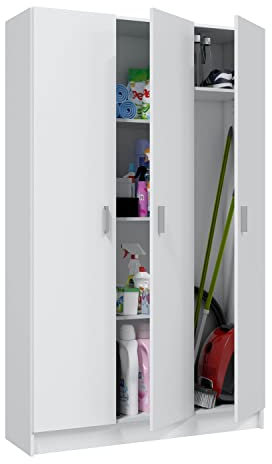 duehome | Armario Multiusos, 3 Puertas, Modelo Multi Useful, Acabado en Color Blanco Mate, Medidas: 109 cm (Ancho) x 180 cm (Alto) x 37 cm (Fondo)