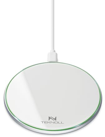 Teknoll - Cargador Inalámbrico 15W, Base de Carga Rápida con Indicador LED Circular, Cable USB-C de 160cm Incluido, Compatible con Smartphones Inalámbricos, Diseño Ultrafino y Seguro