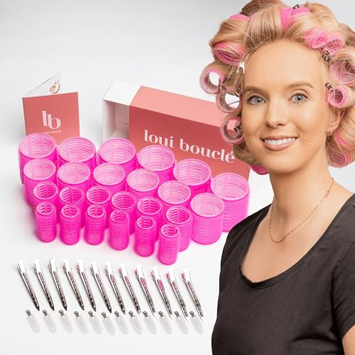 loui bouclé – Set di bigodini premium con clip [48 pezzi – 24 bigodini & 24 clip in metallo] – 4 diverse misure per ricci grandi senza calore – Curler per capelli con clip – 55, 44, 36, 25 mm