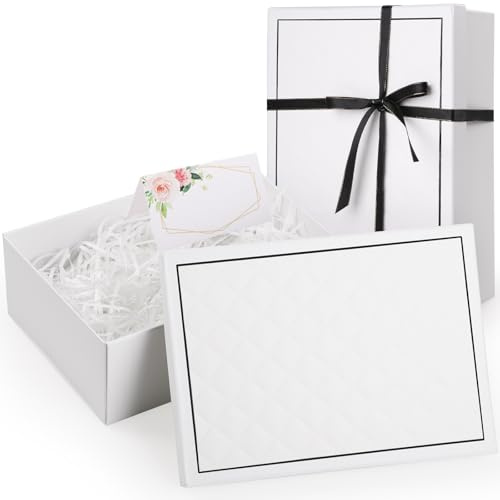 Joogee Magnética Cajas Regalo con Tapa 24,9 x 18,8 x 8,5 cm, Caja de Regalo de Reutilizable Creative Box con Cinta Tarjetas de Felicitación, para Embalaje de Regalos de Bodas y CumpleañOs（Blanco）