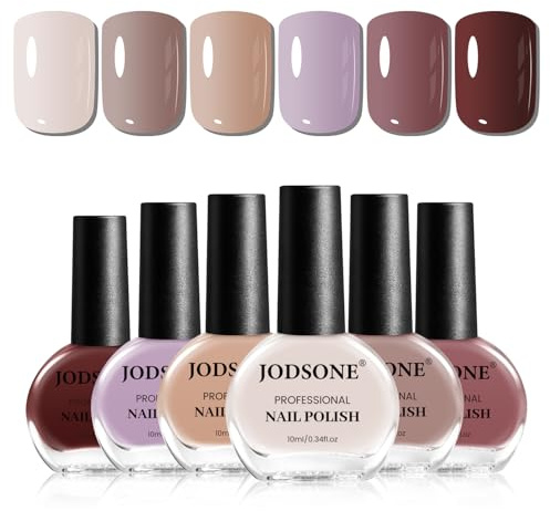 JODSONE Set di 6 smalti per unghie da 10 ml, colore rosa, marrone, rosso, viola, adatto per tutte le stagioni, 60 secondi, ad asciugatura rapida, per donne, salone fai da te, nail art