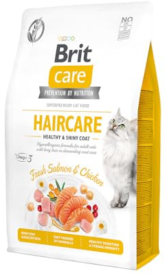 Brit Care Haircare Katzenfutter, Lachs & Huhn, Superpremiumfutter für gesundes und glänzendes Fell, 2 kg