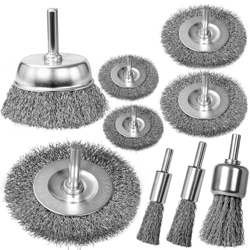 SBGGRL 9 Pcs Wire Brush for Drill Set, Steel Wool Wire Wheel Drill Attachment for Metal Rust Removal, Corrosion and Scrub Surfaces with 1/4 - Inch Round Shank
