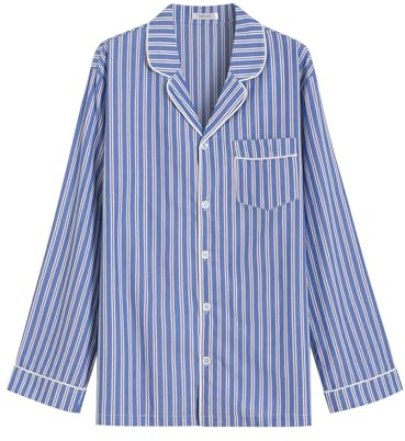 Latuza Men's Button Up Pajama Shirt Cotton Long Sleeve Sleep Shirt, Blue Stripe, XX-Large