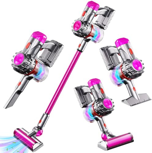 MEIJIABA Kids Vacuum That Really Works, Toddler Vacuum Toy That Works, Toy Baby Working Play Child Size Real Mini Vacuum Cleaner with Real Suction Cleaning Set for Kids Toddlers 3-5(Pink)