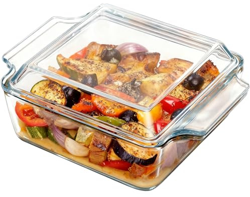WPPQWP Pirofila piccola in vetro, trasparente, per friggitrice ad aria calda, forno, microonde, 15 x 13 x 4 cm (1,1 l con coperchio)