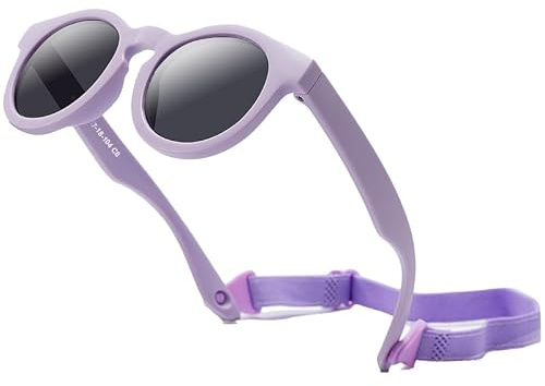 Garegce Baby Sunglasses with Adjustable Strap, Bendable for Newborn Infant Toddler Sunglasses, Polarized UV400 Protection and Durable Silicone Frame for Girls & Boys Age 0-36 Months - Purple