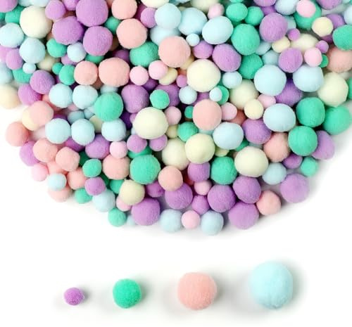 400 Piezas Pompones de Colores para Manualidades, Pequeños Pompones 4 Tamaños (1-2,5 cm), Bolas de Fieltro Colores para Decoraciones de Pascua, Artesanía Creativa, DIY Guirnalda Borlas