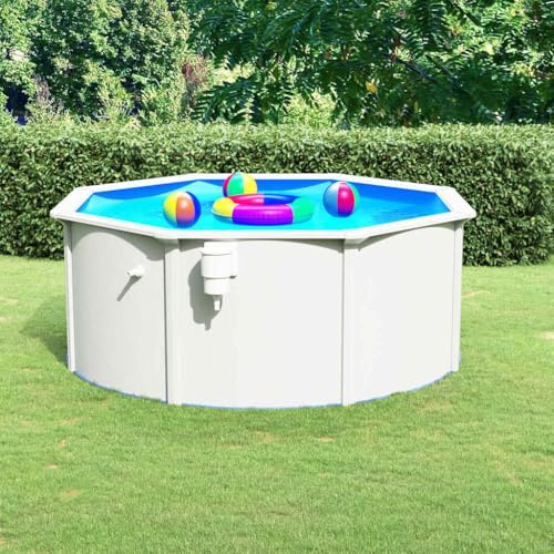 Piscina con parete in acciaio, 300 x 120 cm, bianco, rivestimento in PVC, piscina familiare con skimmer, piscina da appoggio per giardino e terrazza, resistente, tubi flessibili inclusi