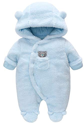 Vine Bébé Combinaison De Neige Manteau à Capuche Hiver Chaud Combinaisons Fleece Barboteuse, Bleu 9-12 Mois