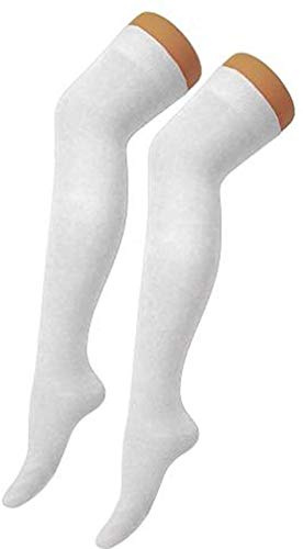 New Ladies Womens Over Knee Long Casual Ladies Thigh High Plain Stretch Fit Cotton Overknee Socks (White)