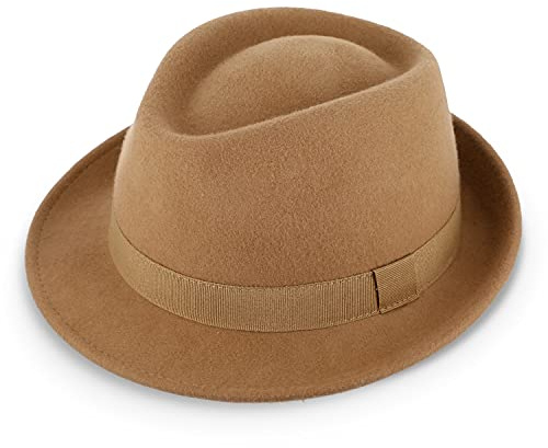 fiebig Miller Trilby Chapeau en Feutre avec Ruban | Fedora fabriqué en Italie (56-M, Beige)