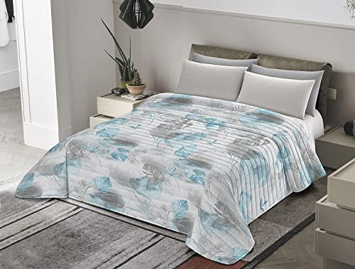 Banzaii Trapuntino Matrimoniale 250x260 cm Primaverile Estivo, Copriletto Leggero Trapuntato Imbottito Made in Italy - Gloria Azzurro