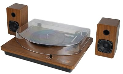 Technaxx Bluetooth-skivspelare med stereo-högtalare – Vinylspelare med 3 hastigheter (33/45/78 varv/min), USB-digitalisering, RCA-utgång, AUX-IN, 2x15W högtalare – TX-188
