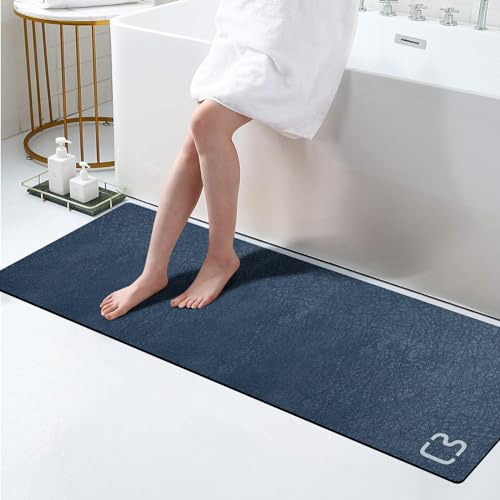 Tappeto da bagno lungo in pietra di diatomite super assorbente - Antiscivolo - Asciugatura rapida - 40 x 120 cm - Blu marino