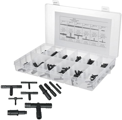 ZHYUAN 113 Stück T-Verbinder Schlauchverbinder Set, Kfz-Schlauchverbinder Sortiment, Bewässerung Anschluss Kit für Tropfbewässerungssysteme