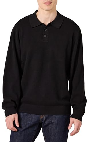 Amazon Essentials Jersey Tipo Polo de Corte Holgado Hombre, Negro, XXL