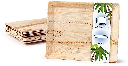 onlyleaf Palmware - Plateau de service gastro du palmier I écologique - stable - décoratif I Plaque de service et gâteau jetable, Ustensiles pour fête I 100 x gastro plateaux 32,5 x 27 cm