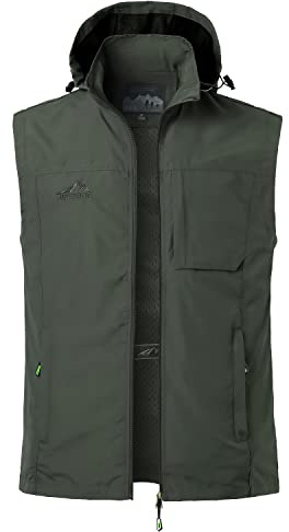 MeiLayM Gilet da Pesca da Uomo All'aperto Casual Asciugatura rapida Giubbotto Sportivo Multi-Tasche Gilet da Pesca Campeggio Caccia Fotografia Giacca Senza Maniche da Gilet con Cappuccio Staccabile