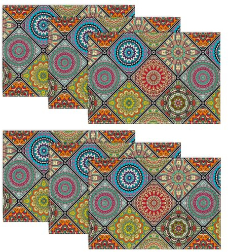 Artoid Mode Boho Vintage Geometric Moroccan Colourful Mandala Placemats Set of 6, 30x45 cm Table Mats for Party Kitchen Dining Decoration
