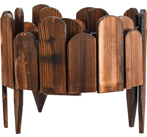 Btowin VCF Clôture de jardin en bois – 200 cm x 20 cm, bordure rustique en bois massif marron pour pelouse, jardin et cour