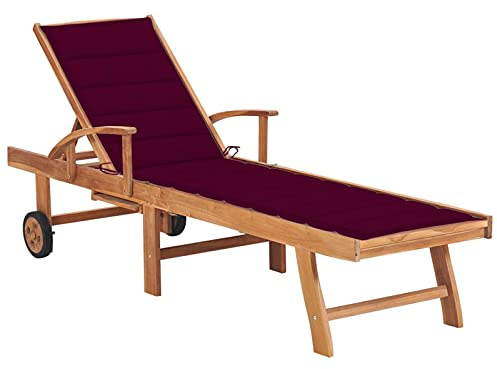Rantry Sun Lounger with Cushion in Solid Teak Wine Red, Furniture Decor Sunbeds, Sofa Bed Furniture, Garden Lounger, Pool Lounger, Garden Sun Lounger