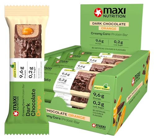 MaxiNutrition Creamy Core Protein Bar Dark Chocolate Orange, VEGAN, 21% Eiweißgehalt, 12x 45g Filled-Protein-Riegel, Low Sugar (0,2g pro Riegel), ohne Zuckerzusatz, ohne künstliche Aromen