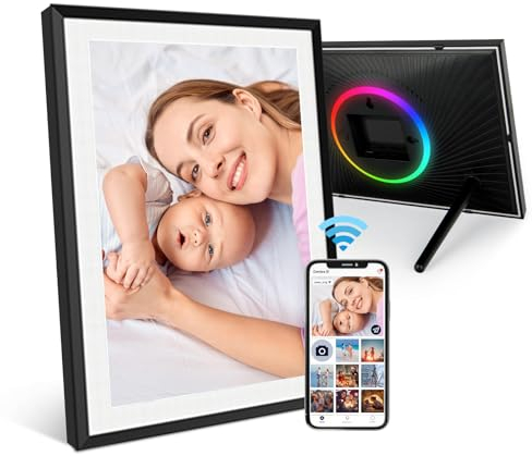 Cornice Digitale da 10,1 Pollici WiFi Digital Frame con Luce LED, 1280 * 800 IPS HD Touch Screen Smart Photo Frame, Condividere Momenti Istantaneamente Tramite AiMOR App ovunque