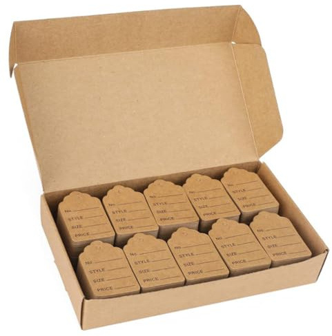 Armastuse 1000 Pezzi Piccolo Cartellini del Prezzo Carta Kraft, Etichette di Marcatura, 3.5cmx5cm Etichette di Abbigliamento, Perforated Price Tags per Gioiell Regalo (Marrone)