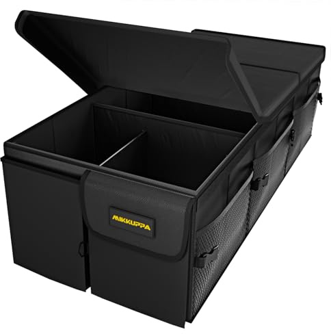 MIKKUPPA Car Trunk Organizer - 95L Collapsible Trunk Organizer with Lid, Sturdy Car Storage for SUV Auto Truck Van with Adjustable Straps and Non Slip Bottom (Black, X-Large)