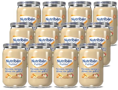 Nutribén Potitos | Tarrito de Manzana, Naranja y Plátano con Galleta | Para Bebés a partir de 6 Meses | Sin Azúcares Añadidos | Sin Gluten, Huevo, Leche | Pack de 12 Unidades | 2820 g