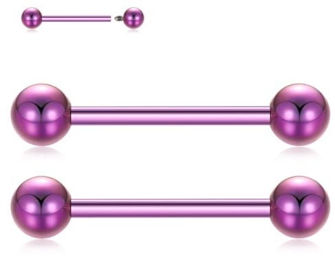 hengkaixuan G23 Titan bröstvårta skivstång 1 par ringar bröstvårta stänger rak stång kroppssmycken skivstång ögonbryn internt gängad tungpiercing 12 14 16 g, Titan, Ingen ädelsten