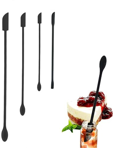 Wopanxye skönhetsspatel, 4 st sminkspatel för kosmetika och köksburk, lämplig för syltburk, smal burk, sista droppen liten silikonskoper, långt handtag lotionomrörare, små spatlar i 3 storlekar, svart