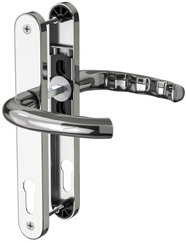 GANZTECH 1 jeu de plaque chromée UPVC 304 poignée de porte en acier inoxydable, 92 mm PZ (centres), plaque arrière 243 mm, 210 mm vis à vis, poignée de porte en PVC de remplacement chromée