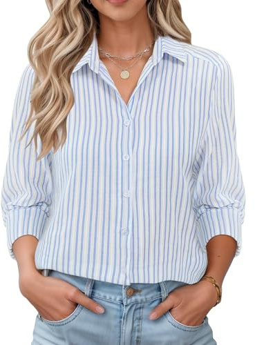 Rapbin Long Sleeve Tops Women Button Down Blouses Ladies V Neck T Shirts | Office Business Casual Shirts Fashion Tunic