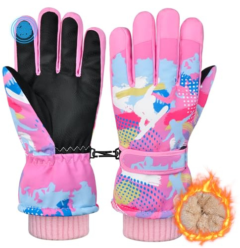 PAMAID Kids Snow Gloves Ski Winter Gloves for Girls Boys, Waterproof Snowboard Gloves with Touchscreen for 8-15 Years