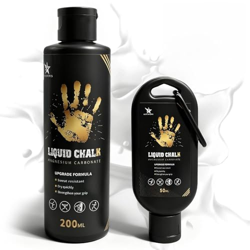 SilverChry Magnésie Liquide, Liquid Chalk, Adapté aux Sports Tels Que l'escalade, l'Haltérophilie et la Pole Dance, Offrant Une Forte Adhérence,Séchage Rapide et Lavable, 200 ML + 50 ML