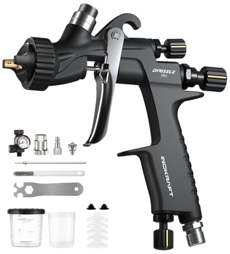 InoKraft Drizzle Pro LVLP Spray Gun – Precise & Professional, Low-Overspray Design, Ultra-Light 340g, 1.3B/1.3C Nozzle Kit with Paint Sprayer Accessories – for Automotive, Industrial Coatings and more
