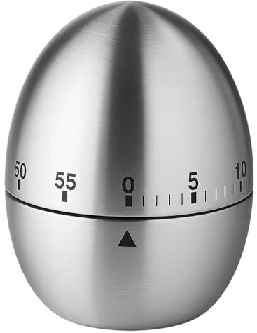 Eieruhr, Mechanischer Küchenwecker aus Edelstahl, Eieruhr zum Mitkochen, Kurzzeitwecker für Backen, Kochen und Tee, 6 x 8 cm, Silber