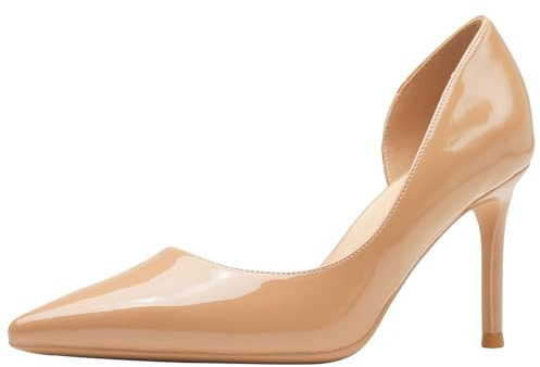 Pumps D'Orsay con Taglio Laterale Unico per Donna - Pelle Vernice Punta a Punta Tacco Stiletto, Tacchi Classici per Matrimonio ed Eventi Formali,Camel 8cm,37 EU